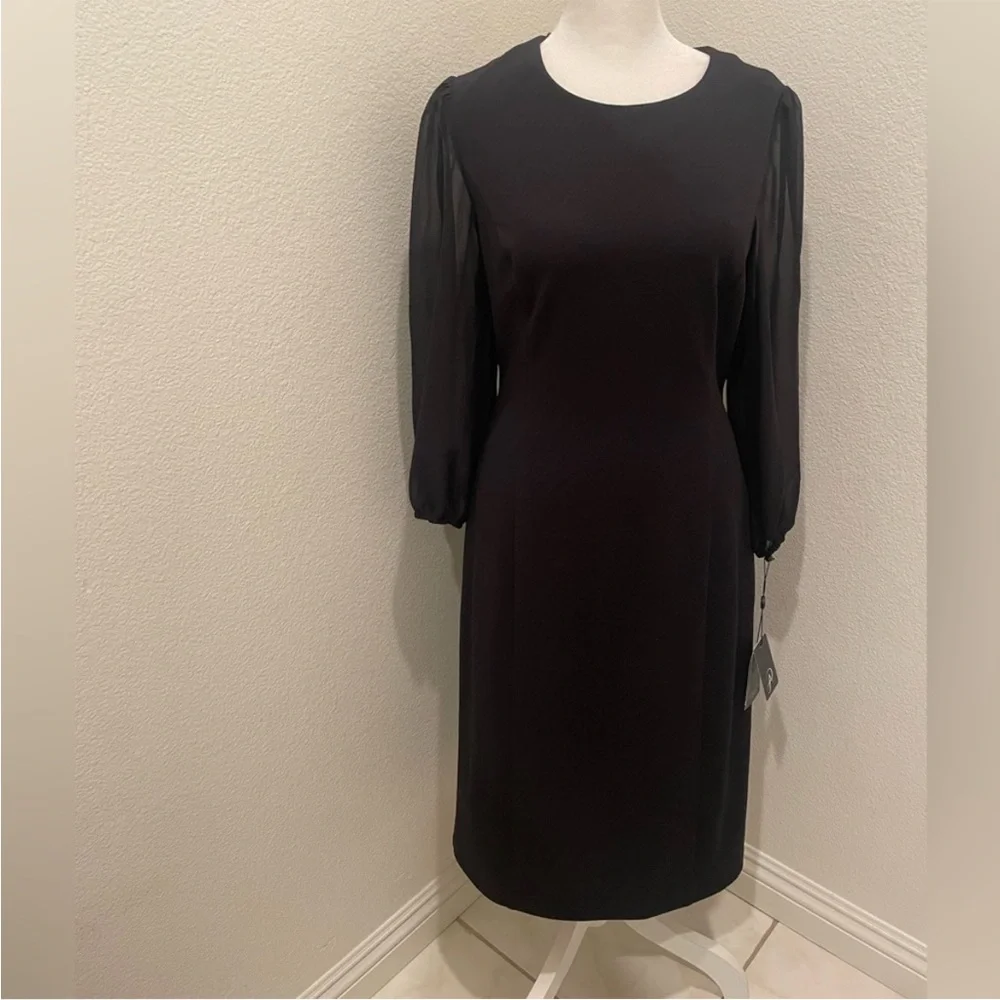 Adrianna Papell Black Chiffon & Crepe Sheath Dress Size 10 NWT - Picture 6 of 9